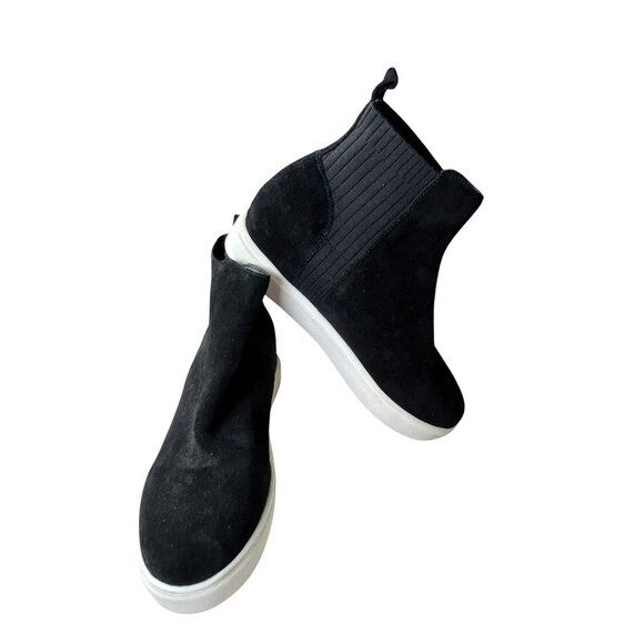Steve Madden Cosma Hidden Wedge Bootie Women's 8 High Top Sneakers Black Suede - Picture 1 of 9